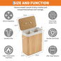 Bamboo Laundry Hamper, Large 106L with Removable 4-Section Liner, Foldable