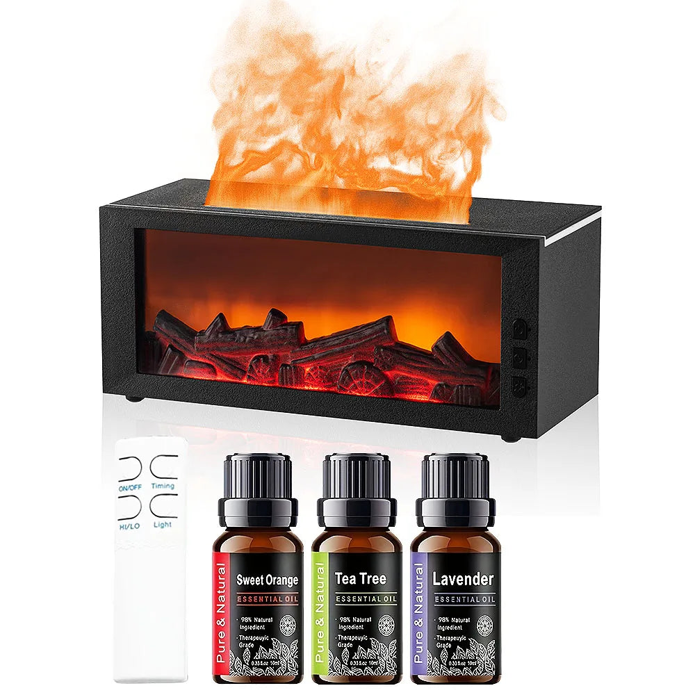Upgraded 300ml Fireplace Diffuser, Essential Oil, 7 Colorful Large Flame Fire Humidifier Changing Aroma Diffuser for Aromatherapy