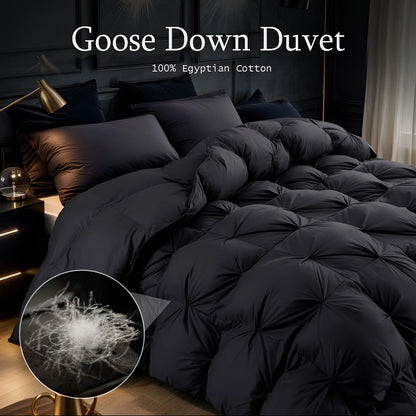 Opulent Pinch-Pleated Goose Down Duvet, Suitable for All Seasons, 100% Cotton Fabric
