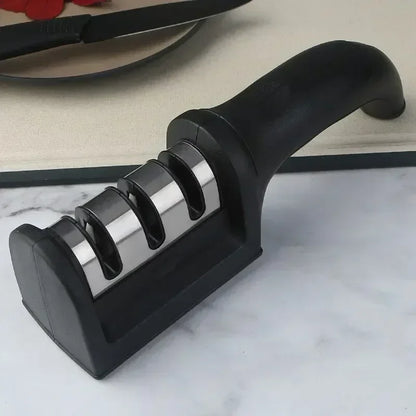 3-Segment Knife Sharpener for Kitchen, Stainless Steel Three-Purpose Sharpening Stone