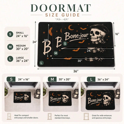 Flannel Halloween Doormat, Non‑Slip Absorbent Entryway Rug, Funny Skeleton Skull Gothic and Bat Floor Mat, Spooky Fall Outdoor Decor