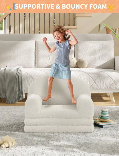 2 In 1 Kids Armchair And Folding Foam Bed, Soft Sherpa Fabric, Ideal For Playroom, Kids' Bedroom