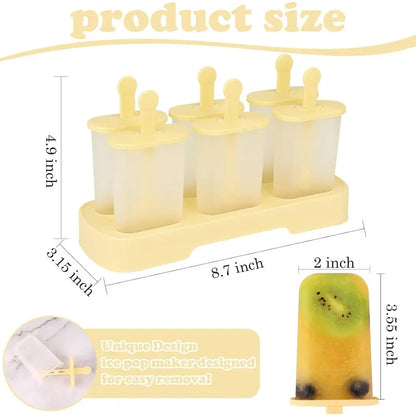 6 PCS Ice Mold, Homemade Ice Cream Mold with Sticks