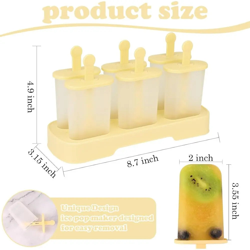 6 PCS Ice Mold, Homemade Ice Cream Mold with Sticks
