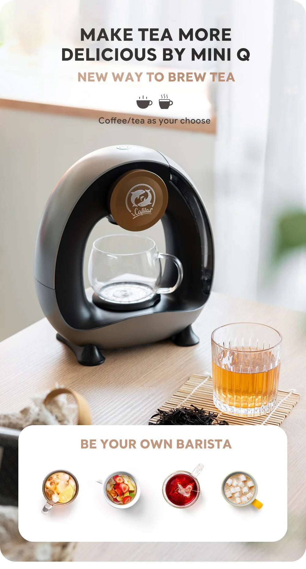 MINI Q Coffee Maker, Portable Machine Compatible with Coffee Powder & Tea