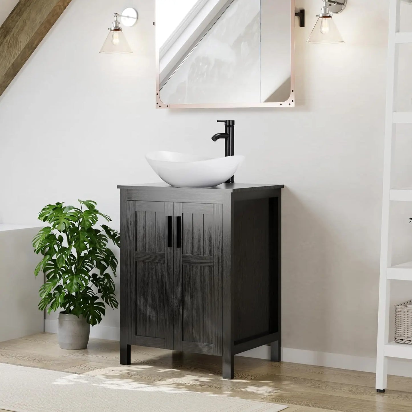 Black 24" Bathroom Vanity with Sink Combo, Grooved, Customized