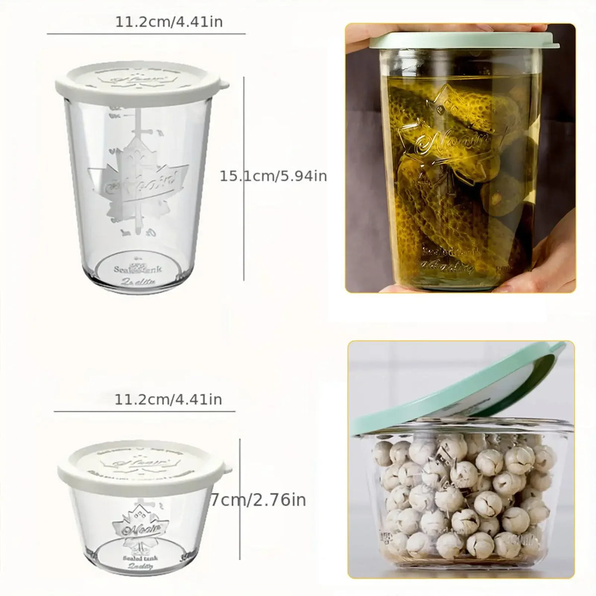 800ml 27oz Wide Mouth Glass Canning Jars, Airtight Food Storage Containers with Measurement Marks, Leakproof Clear, Fermenting Sourdough Starter Jar, Kitchen Pantry Organization