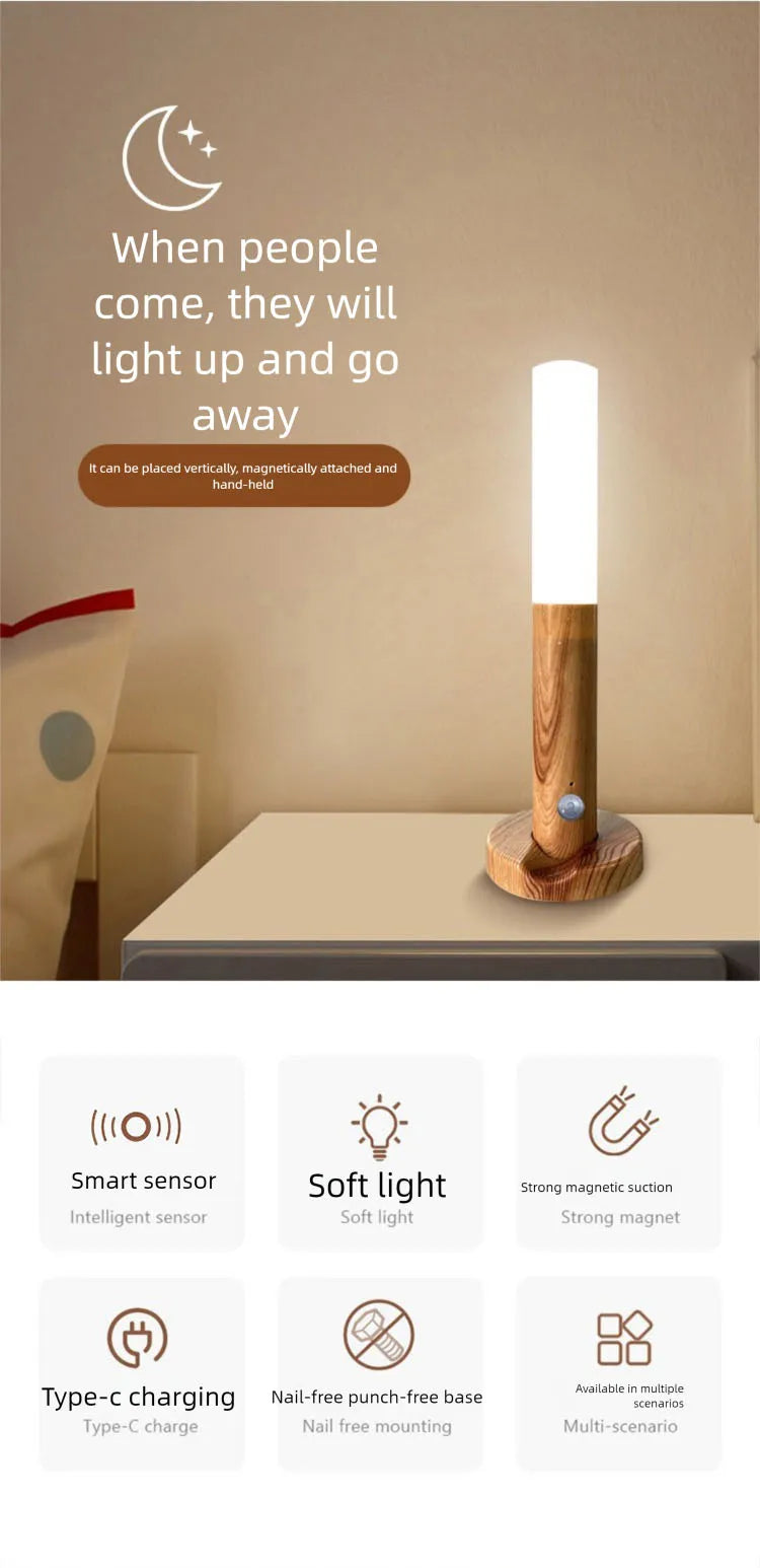 Portable LED Sensor Night Light, Usb Power Charging Indoor Wall Lamp for Living Room Stairs Porch