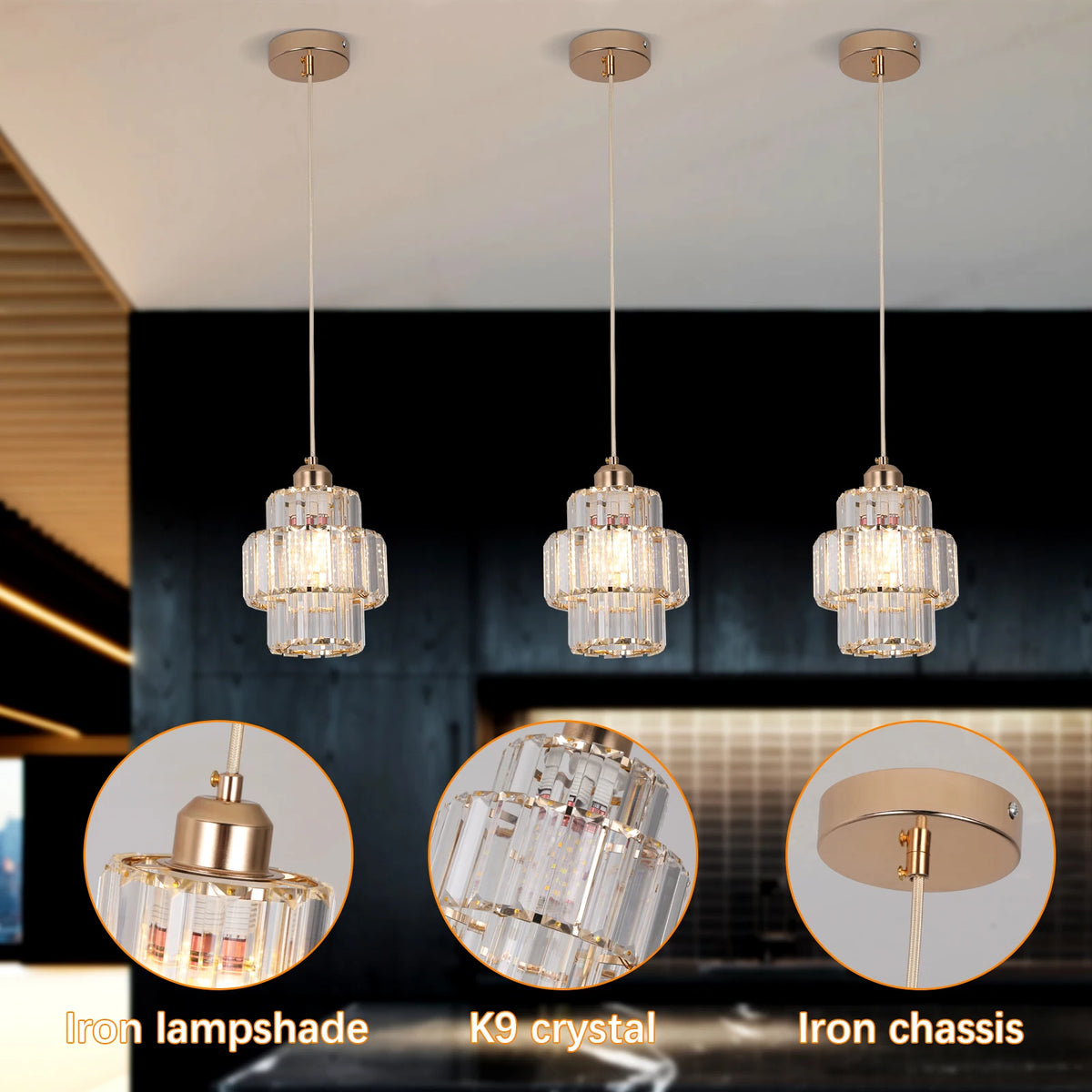 Led Crystal Pendant Light, Green Chandelier Modern Hanging Ceiling Lamp, Retro Home Decor