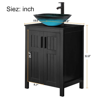 Black 24" Bathroom Vanity with Sink Combo, Grooved, Customized