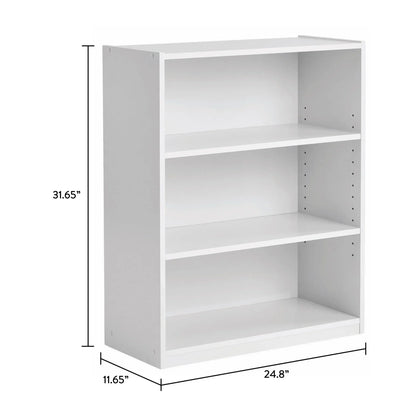 3-Shelf Bookcase with Adjustable Shelves, White, Freestanding for Books, Office Supplies, Toys