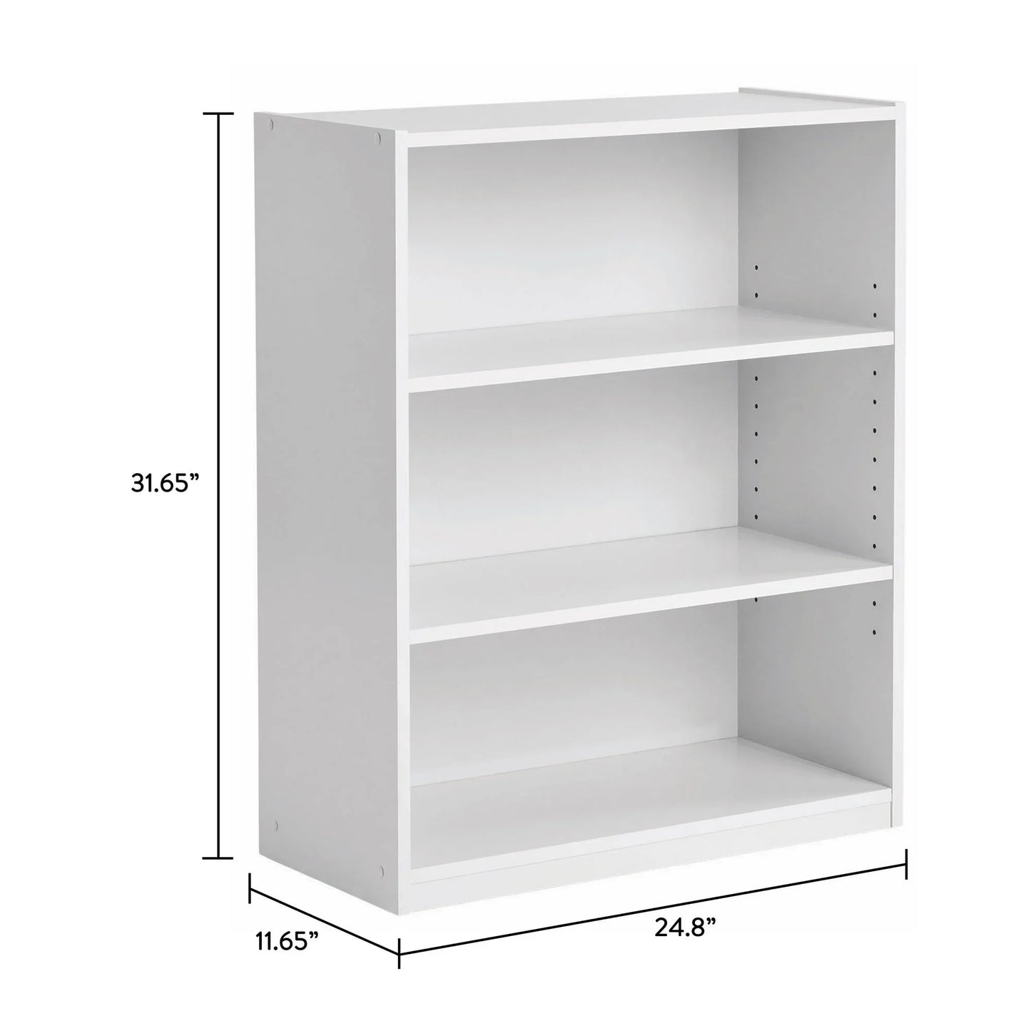 3-Shelf Bookcase with Adjustable Shelves, White, Freestanding for Books, Office Supplies, Toys