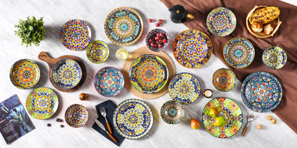 12/16/18/24 Piece Ceramic Dinnerware Set, Stoneware Bohemian Style