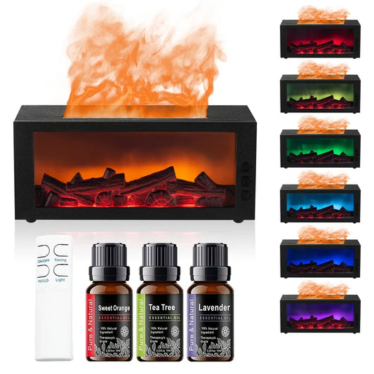 Fireplace Diffuser, Color LED Flame Effect, 300ml Large Capacity, Remote Timer for Relaxing Aromatherapy in Home, Bedroom,orOffice