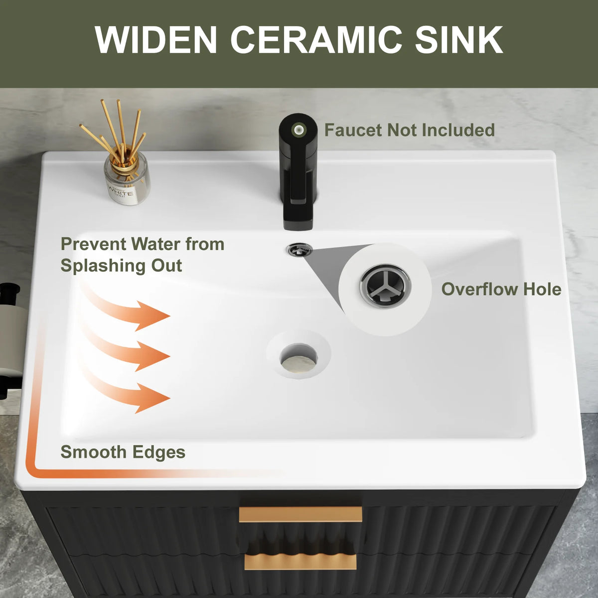 24' Floating Bathroom Vanity with Sink, Modern Wall Mounted Cabinet, 2 Drawers with Black Handles, for Bathroom/Laundry Room