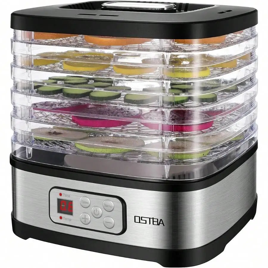 Stainless Steel Food Dehydrator with Adjustable Temperature & 72H Timer, 5-Trays