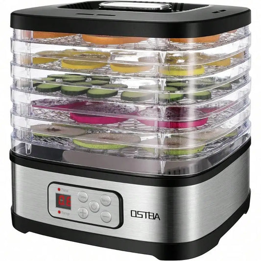 Stainless Steel Food Dehydrator with Adjustable Temperature & 72H Timer, 5-Trays