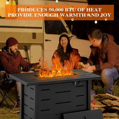 43 inch Outdoor Propane Fire Pit Table with Lid, Waterproof Cover