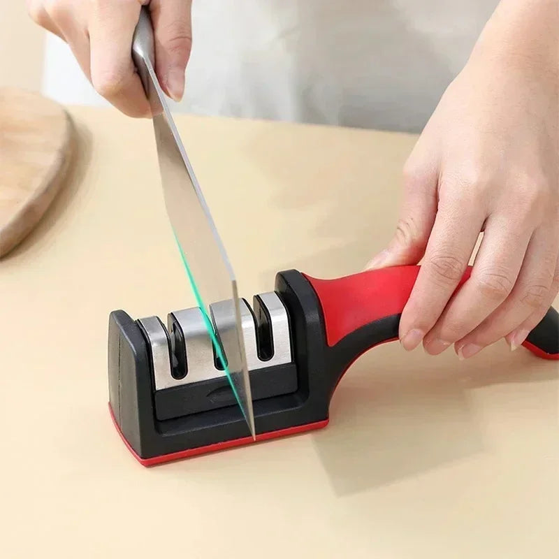 3-Segment Knife Sharpener for Kitchen, Stainless Steel Three-Purpose Sharpening Stone