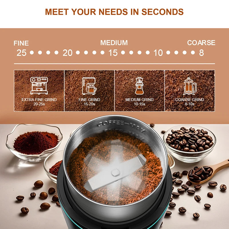 Professional Coffee Grinder with Removable Stainless Steel Cup for Coffee Spices Herb