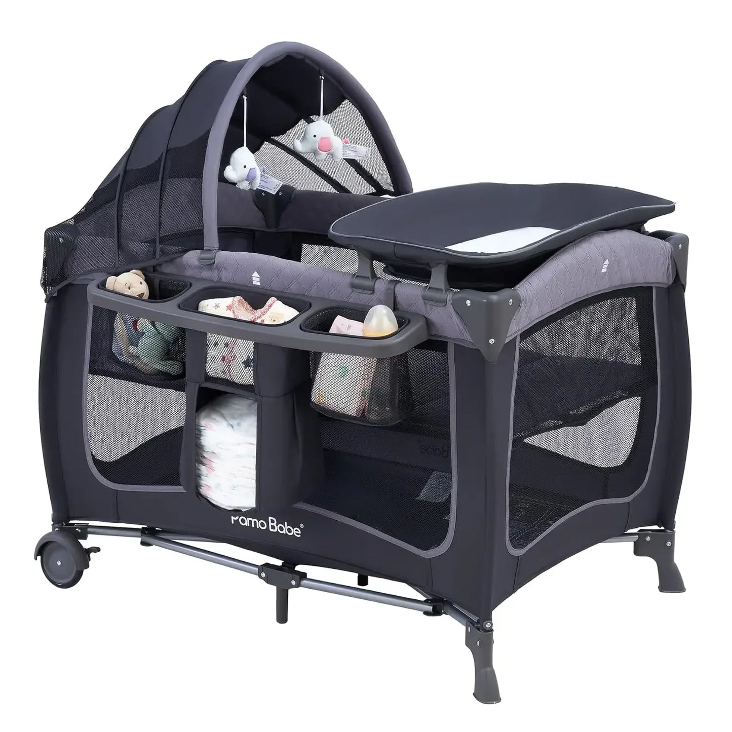 Baby Playard with Canopy, Portable Crib with Changing Table