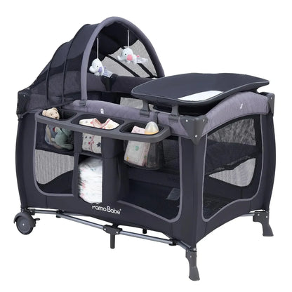 Baby Playard with Canopy, Portable Crib with Changing Table