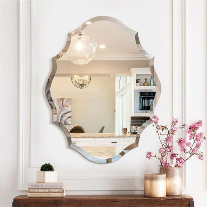 2 Sizes Antique Floral Outcut Oval Wall Mirror with Heavy Beveled Edge