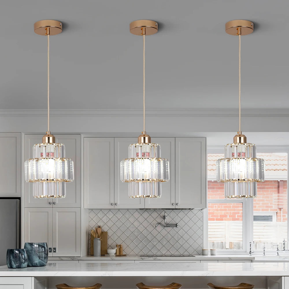 Led Crystal Pendant Light, Green Chandelier Modern Hanging Ceiling Lamp, Retro Home Decor