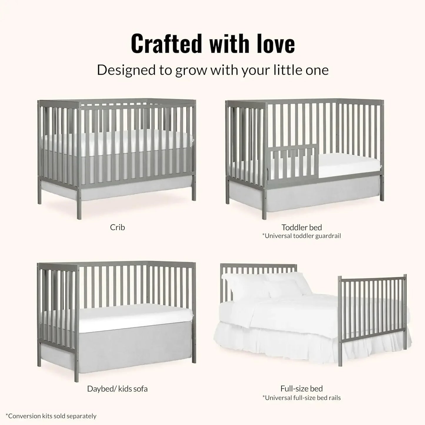 5-in-1 Convertible Full-Size Baby Crib with Toddler, Day & Full Bed