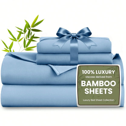 4pcs Bamboo Viscose Bedding Set with Deep Pocket Cooling Fitted Sheet ,Flat Sheet and Pillowcases