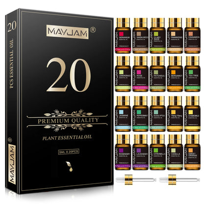20 Bottles Essential Oils Kit Set, Lavender Jasmine Eucalyptus Vanilla Sandalwood Sweet Orange Geranium Patchouli