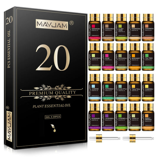 20 Bottles Essential Oils Kit Set, Lavender Jasmine Eucalyptus Vanilla Sandalwood Sweet Orange Geranium Patchouli
