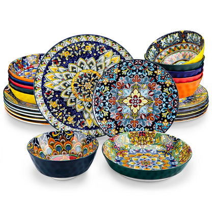 12/16/18/24 Piece Ceramic Dinnerware Set, Stoneware Bohemian Style