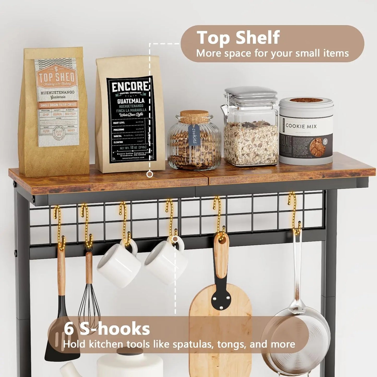 Kitchen Bakers Rack with Power Outlet, Microwave Oven Stand with Storage 4 Tiers