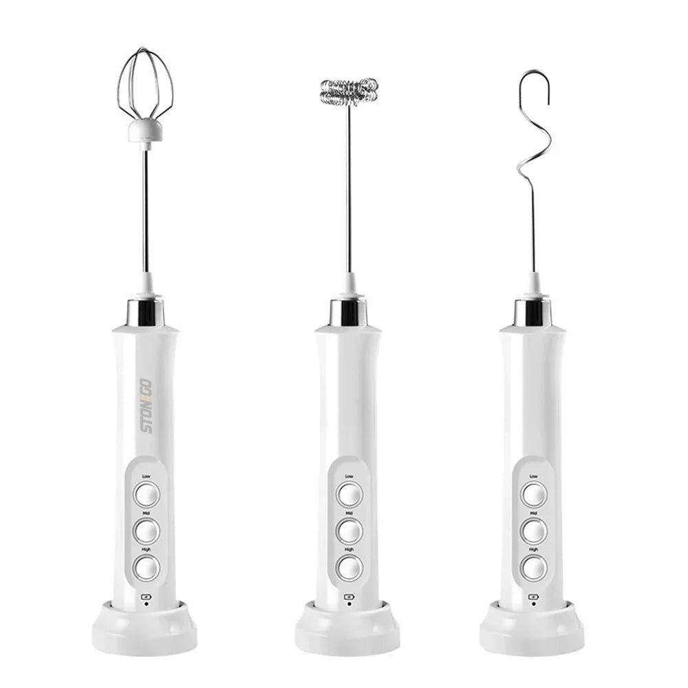 USB Rechargeable Milk Frother, Mini Handheld Electric Foam Maker, 3 Speed Stainless Steel Whisks for Latte Coffee Cappuccino Hot Chocolate