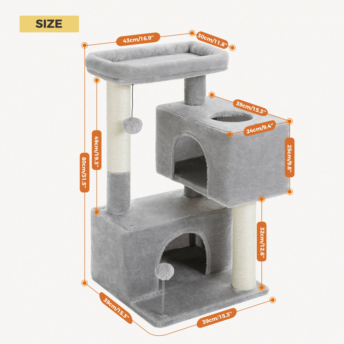 Large Cat Tree for Indoor Cats, Multi-Level Tower with Spacious Condos, Sisal Scratching Pad