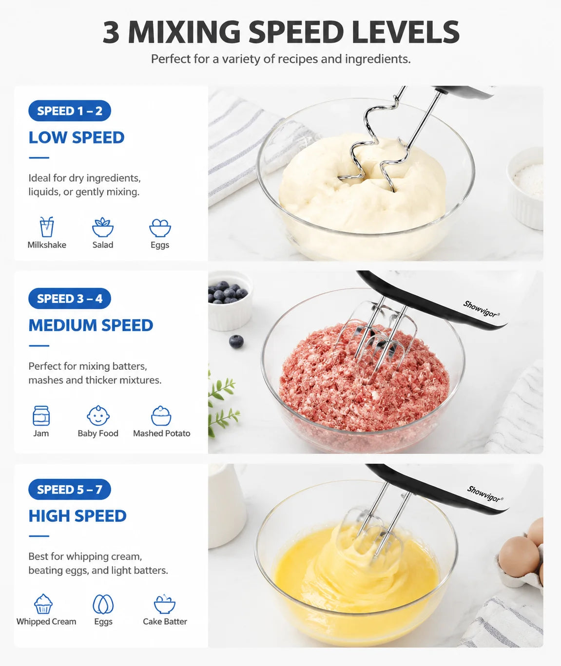 7 Speed Portable Electric Handheld Mixer with 5 Stainless Steel Accessories