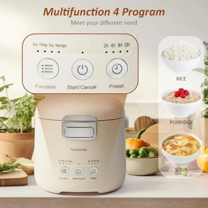 Mini Rice Cooker, 2 Cup Uncooked 4 Cup Cooked, Portable Non-stick for Dorm Office 1-2 Person