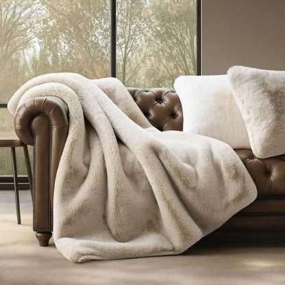 Faux Chinchilla Fur Throw Blanket, 60"x80", Birch Mink