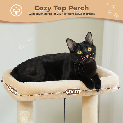 4-in-1 Cat Tree with Large Cat Condo, Sisal Scratching Post, Deep Hammock, Cozy Top Perch