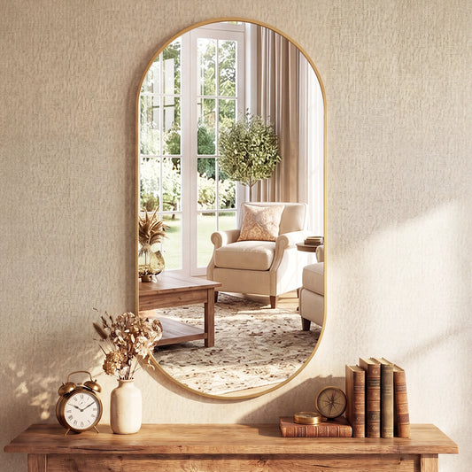 Oval Wall Mirror with Metal Frame,Tempered Glass