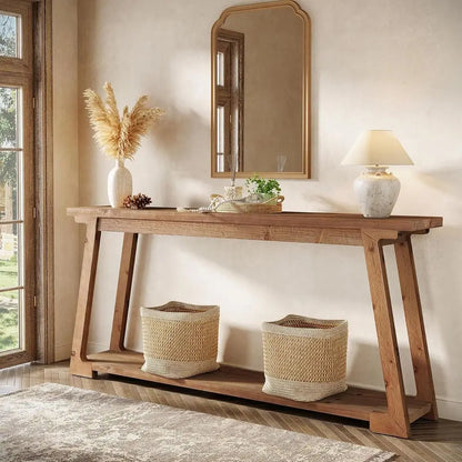 Solid Wood Table, 63-Inch with 2-Tier Storage
