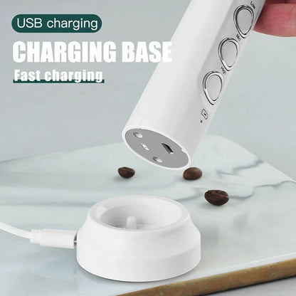 USB Rechargeable Milk Frother, Mini Handheld Electric Foam Maker, 3 Speed Stainless Steel Whisks for Latte Coffee Cappuccino Hot Chocolate