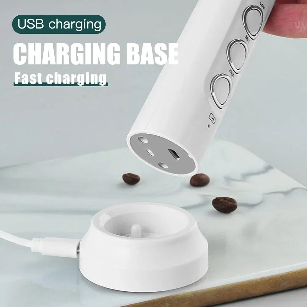 USB Rechargeable Milk Frother, Mini Handheld Electric Foam Maker, 3 Speed Stainless Steel Whisks for Latte Coffee Cappuccino Hot Chocolate