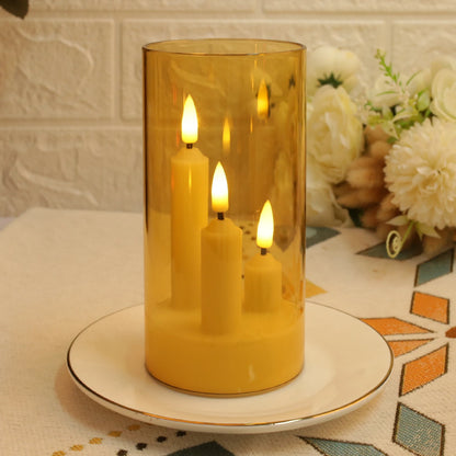 Flameless  Acrylic Short 3 in 1 Taper Candles, Warm Light Flickering Flameless Pillar, LED Electronic Tealight Battery Operated Decor
