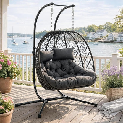 Double Outdoor Egg Swing Chair with Stand