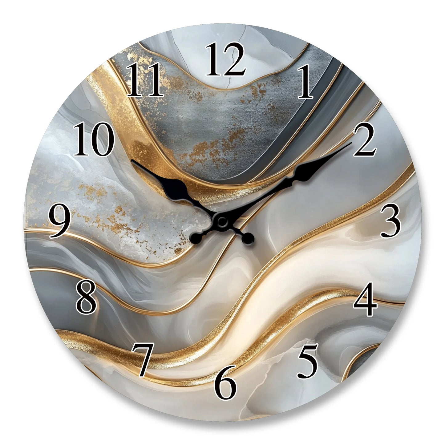 A Luxurious Golden Fluid Marble-Patterned Wooden Wall Clock