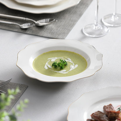 16/32-PIECE Nordic European Golden Rim White Porcelain Tableware Set with Bowl,Dinner&Dessert&Soup Plate Set for 4/8