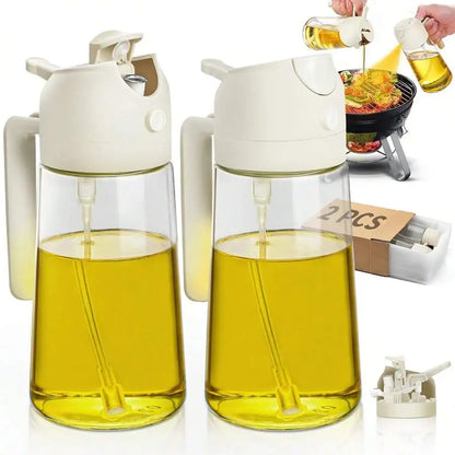 2PCS Glass Olive Oil Bottles, 2-In-1 Dropper & Oil Sprayer Kitchen Gadgets, Dark Green Glass For Anti-Oxidation, 16oz/480ml Seasoning Storage Bottles, Oil Sprayer & Dispenser, Perfect Housewarming Gift!