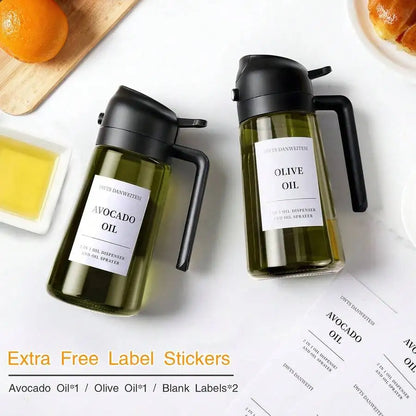 2PCS Glass Olive Oil Bottles, 2-In-1 Dropper & Oil Sprayer Kitchen Gadgets, Dark Green Glass For Anti-Oxidation, 16oz/480ml Seasoning Storage Bottles, Oil Sprayer & Dispenser, Perfect Housewarming Gift!